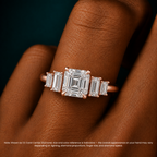18K Solid Gold June Asscher Baguette Accent Lab Diamond Ring