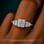 18K Solid Gold June Asscher Baguette Accent Lab Diamond Ring