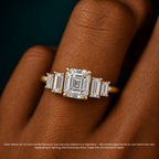 18K Solid Gold June Asscher Baguette Accent Lab Diamond Ring