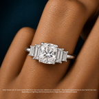 18K Solid Gold June Cushion Baguette Accent Lab Diamond Ring