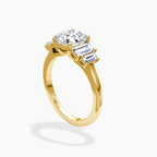 18K Solid Gold June Cushion Baguette Accent Lab Diamond Ring