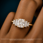 18K Solid Gold June Cushion Baguette Accent Lab Diamond Ring