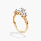 18K Solid Gold June Emerald Baguette Accent Lab Diamond Ring