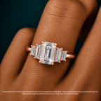 18K Solid Gold June Emerald Baguette Accent Lab Diamond Ring