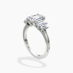 18K Solid Gold June Emerald Baguette Accent Lab Diamond Ring