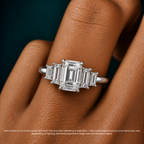 18K Solid Gold June Emerald Baguette Accent Lab Diamond Ring