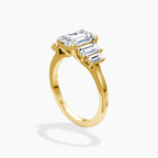 18K Solid Gold June Emerald Baguette Accent Lab Diamond Ring