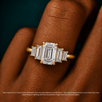 18K Solid Gold June Emerald Baguette Accent Lab Diamond Ring