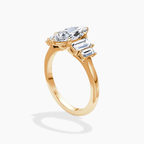 18K Solid Gold June Marquise Baguette Accent Lab Diamond Ring