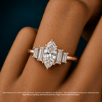18K Solid Gold June Marquise Baguette Accent Lab Diamond Ring