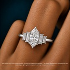 18K Solid Gold June Marquise Baguette Accent Lab Diamond Ring