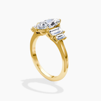 18K Solid Gold June Marquise Baguette Accent Lab Diamond Ring