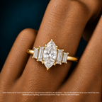 18K Solid Gold June Marquise Baguette Accent Lab Diamond Ring