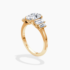 18K Solid Gold June Oval Baguette Accent Lab Diamond Ring