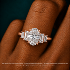 18K Solid Gold June Oval Baguette Accent Lab Diamond Ring