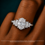 18K Solid Gold June Oval Baguette Accent Lab Diamond Ring