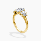 18K Solid Gold June Oval Baguette Accent Lab Diamond Ring