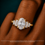 18K Solid Gold June Oval Baguette Accent Lab Diamond Ring
