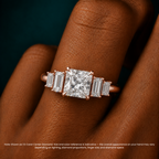 18K Solid Gold June Princess Baguette Accent Lab Diamond Ring