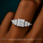 18K Solid Gold June Princess Baguette Accent Lab Diamond Ring