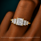 18K Solid Gold June Princess Baguette Accent Lab Diamond Ring