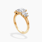 18K Solid Gold June Radiant Baguette Accent Lab Diamond Ring Gold