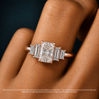 18K Solid Gold June Radiant Baguette Accent Lab Diamond Ring Gold