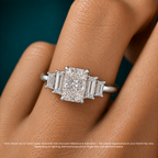 18K Solid Gold June Radiant Baguette Accent Lab Diamond Ring Gold