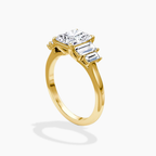 18K Solid Gold June Radiant Baguette Accent Lab Diamond Ring Gold