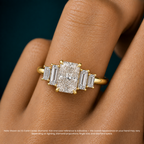 18K Solid Gold June Radiant Baguette Accent Lab Diamond Ring Gold