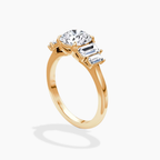 18K Solid Gold June Round Baguette Accent Lab Diamond Ring