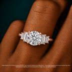 18K Solid Gold June Round Baguette Accent Lab Diamond Ring