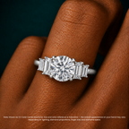 18K Solid Gold June Round Baguette Accent Lab Diamond Ring