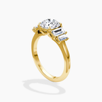 18K Solid Gold June Round Baguette Accent Lab Diamond Ring