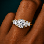 18K Solid Gold June Round Baguette Accent Lab Diamond Ring