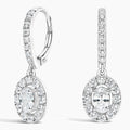 Oval drop earrings with lab-grown diamond halo set in white gold, luxury fine jewelry