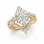 18K Solid Gold Katie Marquise Lab Diamond Bridal Ring Set