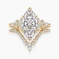 Katie Marquise Lab Diamond Bridal Ring Set - Marquise Pave 3 ct  + V-shaped Band Yellow Gold 18K