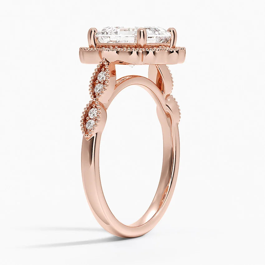 Ketlen Vintage Accents (Round Side Stones) Lab Diamond Ring in 18K Gold - Asscher