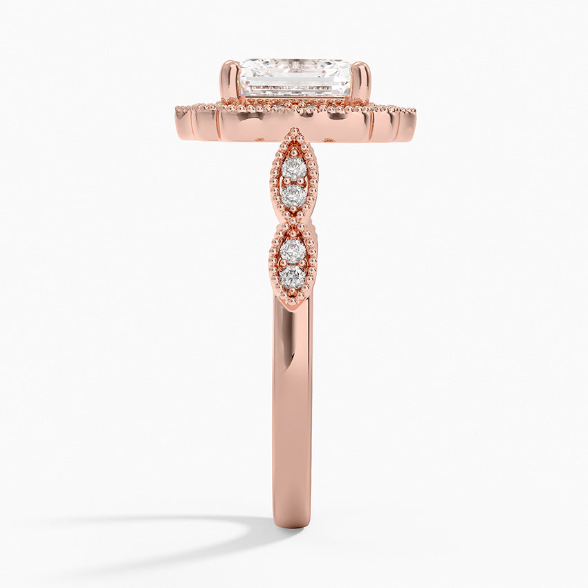 Ketlen Vintage Accents (Round Side Stones) Lab Diamond Ring in 18K Gold - Asscher