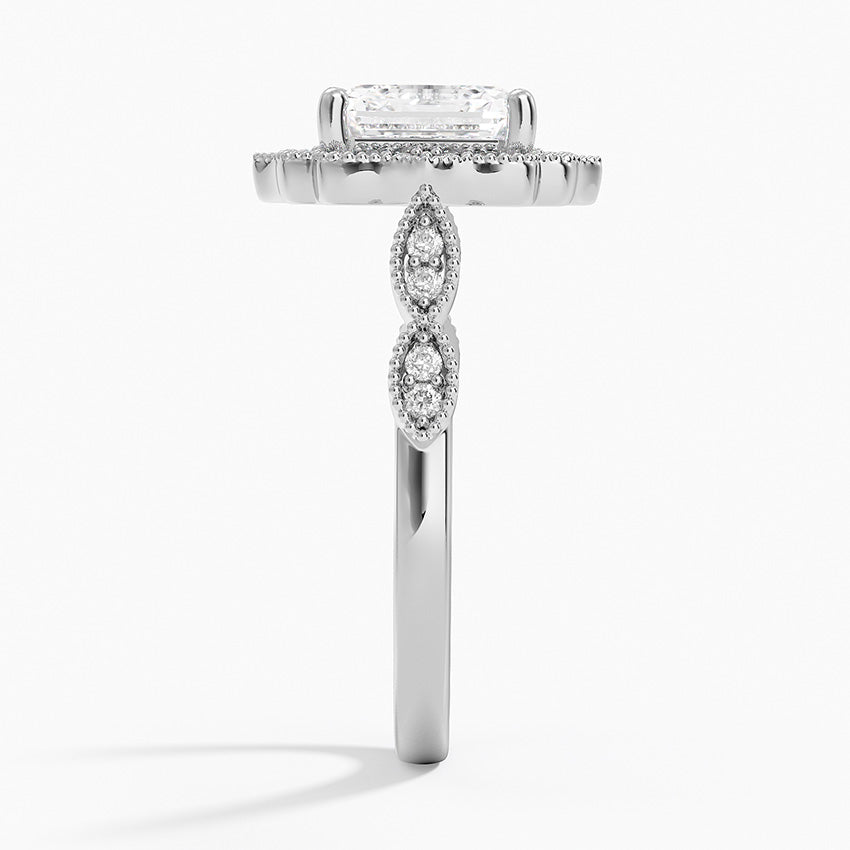 Ketlen Vintage Accents (Round Side Stones) Lab Diamond Ring in 18K Gold - Asscher