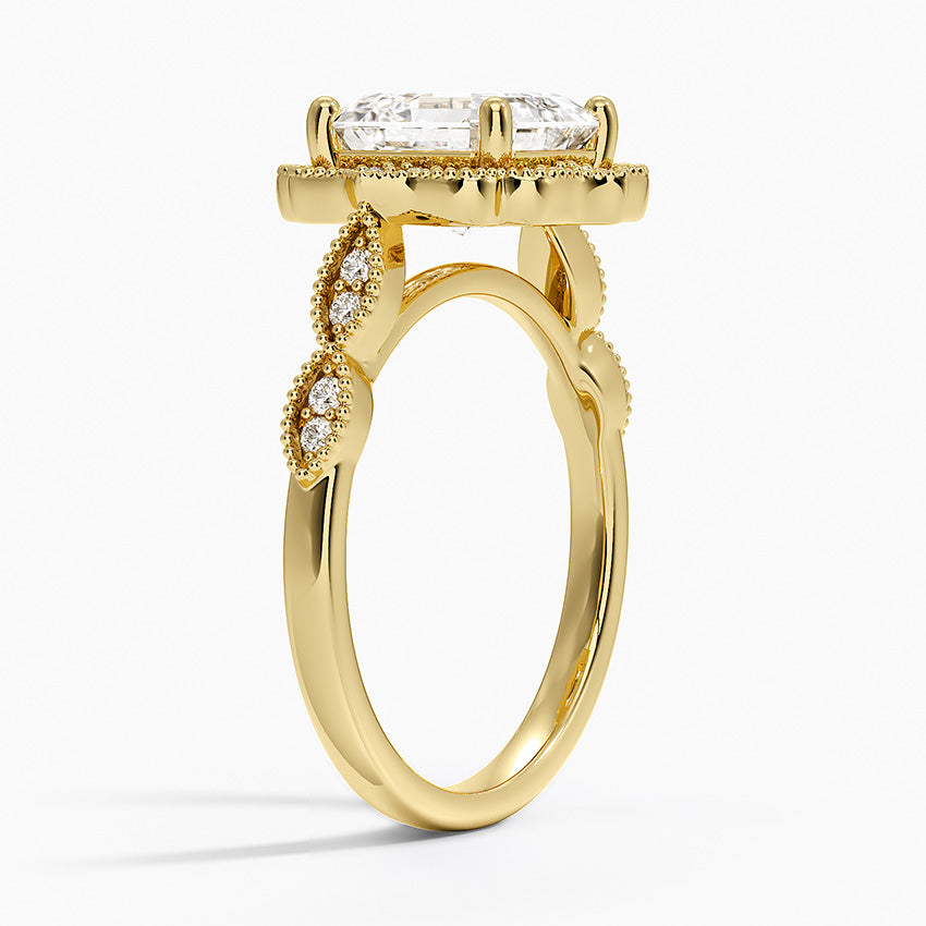 Ketlen Vintage Accents (Round Side Stones) Lab Diamond Ring in 18K Gold - Asscher