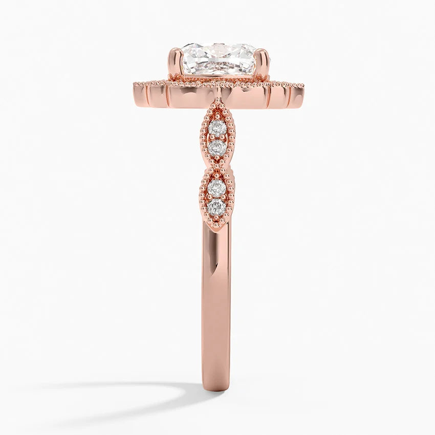 Ketlen Vintage Accents (Round Side Stones) Lab Diamond Ring in 18K Gold - Cushion