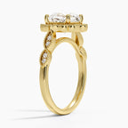 18K Solid Gold Ketlen Cushion Vintage Accent Lab Diamond Ring