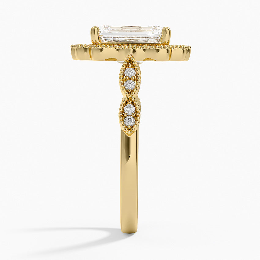 Ketlen Vintage Accents (Round Side Stones) Lab Diamond Ring in 18K Gold - Emerald