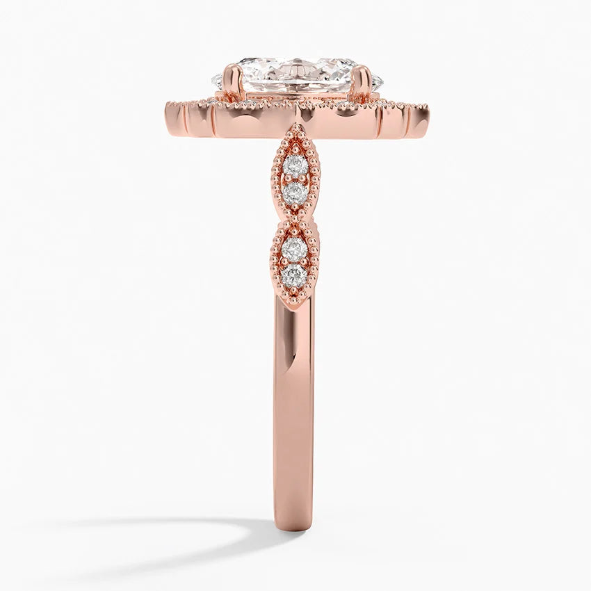 Ketlen Vintage Accents (Round Side Stones) Lab Diamond Ring in 18K Gold - Oval