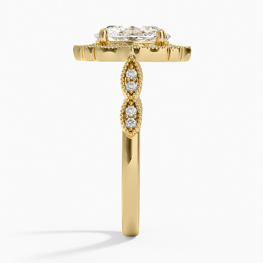 Ketlen Vintage Accents (Round Side Stones) Lab Diamond Ring in 18K Gold - Oval