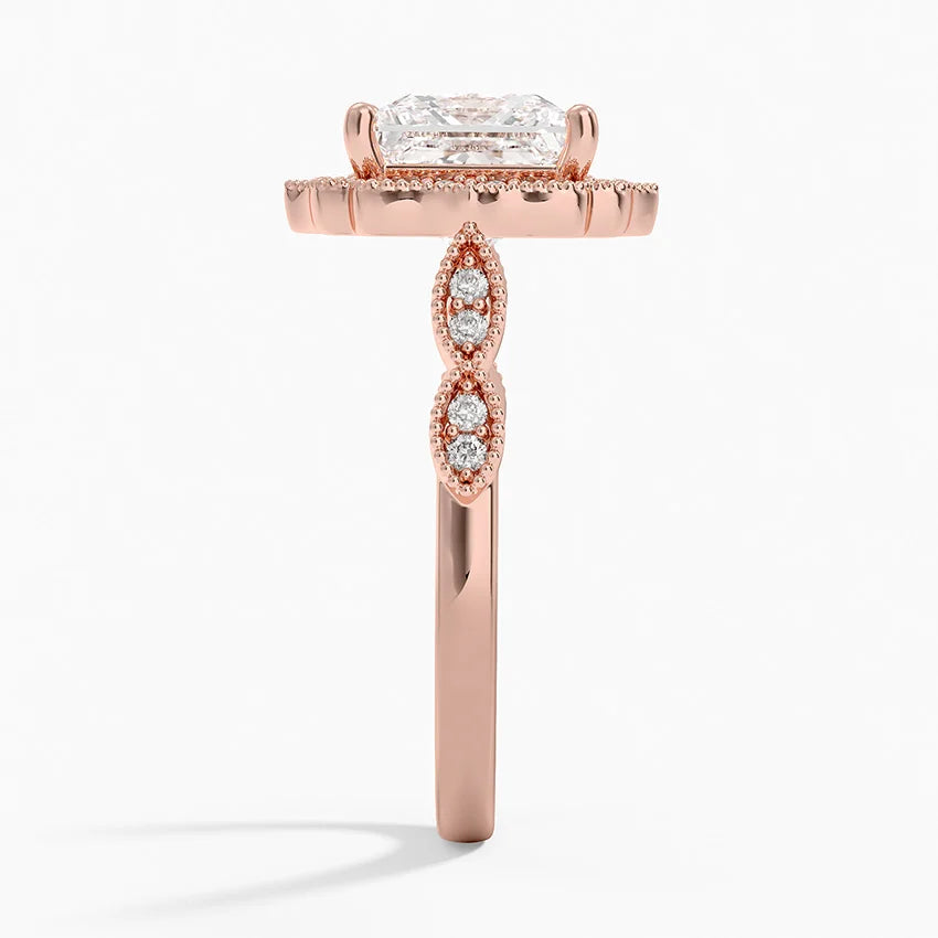 Ketlen Vintage Accents (Round Side Stones) Lab Diamond Ring in 18K Gold - Princess