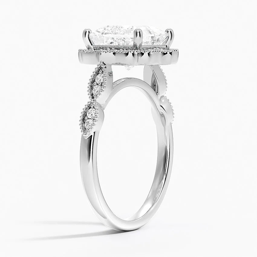 Ketlen Vintage Accents (Round Side Stones) Lab Diamond Ring in 18K Gold - Princess