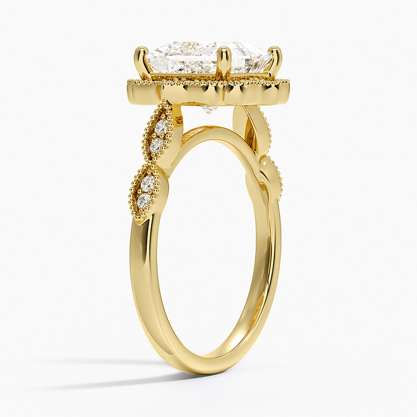 Ketlen Vintage Accents (Round Side Stones) Lab Diamond Ring in 18K Gold - Princess